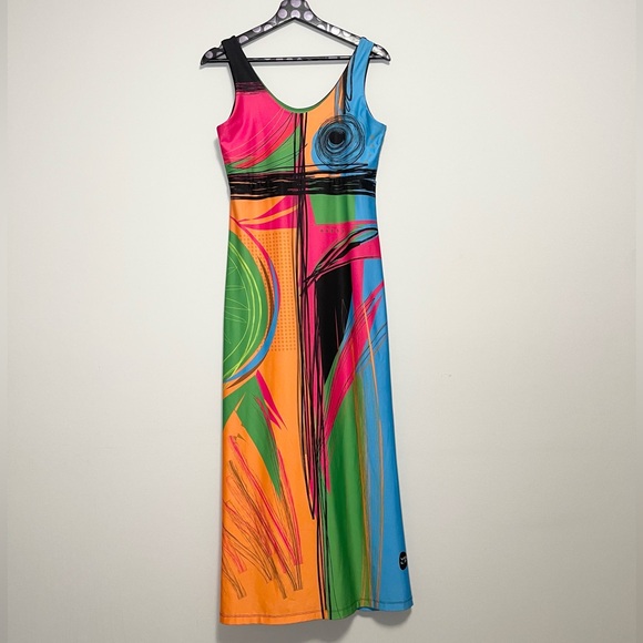 Volt Design Multicolour Abstract Artistic Design Maxi Dress Size Small - Picture 2 of 6